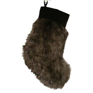 Pottery Barn Sun Bear Faux Fur Christmas Stocking Brown Velvet Cuff 20" Rustic